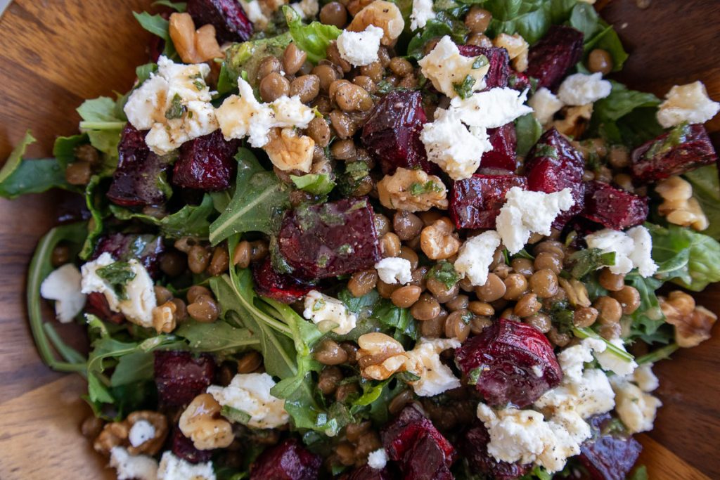 Close up of Beetroot Lentil Salad.